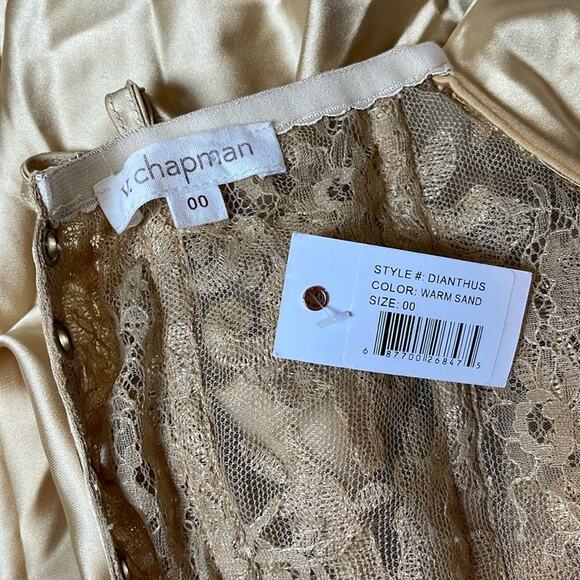 V. Chapman Dianthus Lace Bustier Corset Maxi Dress in Warm Sand Size 00 - Picture 11 of 12